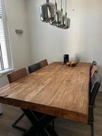 Teak houten tafel 220 lang bij 106 breed plus 6 stoelen, Huis en Inrichting, Tafels | Eettafels, Ophalen, Gebruikt, 100 tot 150 cm