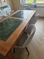Teak houten eettafel met 2 marmerenbladen. 2 meter bij 90 cm, Huis en Inrichting, Tafels | Eettafels, Ophalen, Gebruikt, 200 cm of meer
