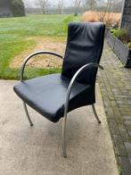 6 zwart leren stoelen met chroom poten, design stoelen, Ophalen, Zo goed als nieuw, Zwart, Leer