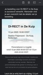 2 kaarten Direct in de kuip vrijdag 13 juni, Tickets en Kaartjes, Concerten | Overige, Twee personen, Juni
